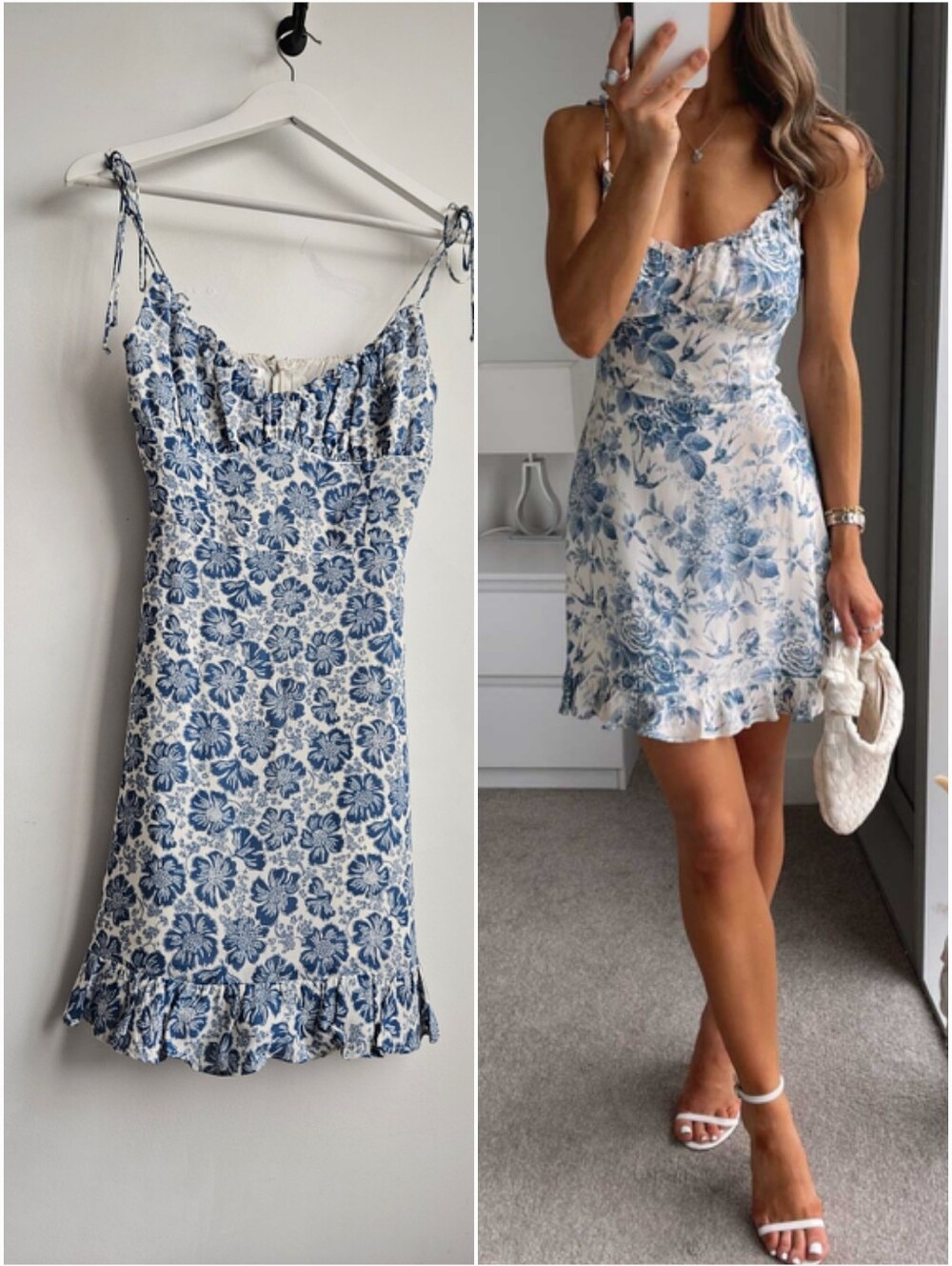 Reformation Esther Blue Toile Ruffled Mini Dress